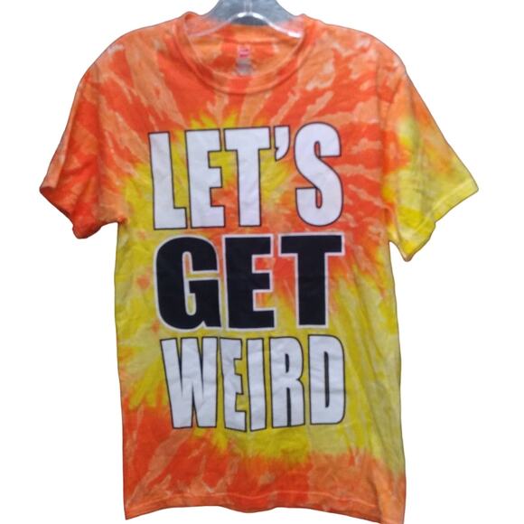 Orange & Yellow Tie Dye "Shroom Mushroom Let's Get Weird" T-Shirt Size S, Unisex - Picture 1 of 4